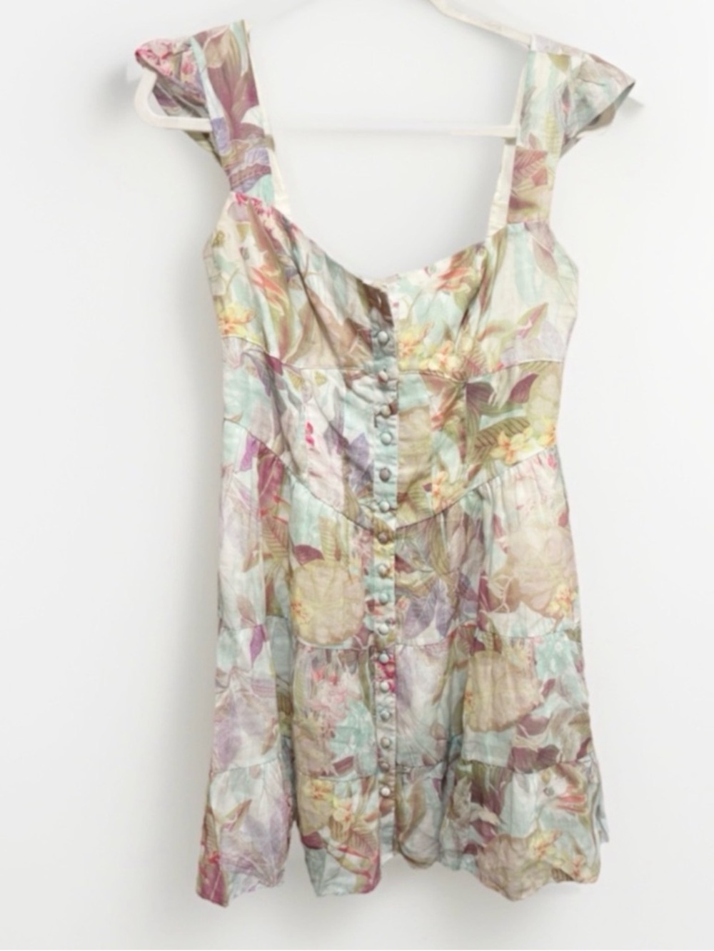GUESS Pastel Floral Mini Dress in Mint, Pink, Lavender SMALL